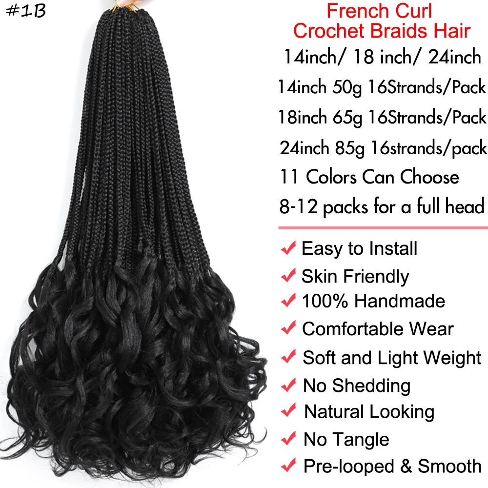 24 14 18inch French Curls Box Braided Crochet Hair Goddess Box Crochet Hair Pre Looped Soft French Curly Braiding Extension