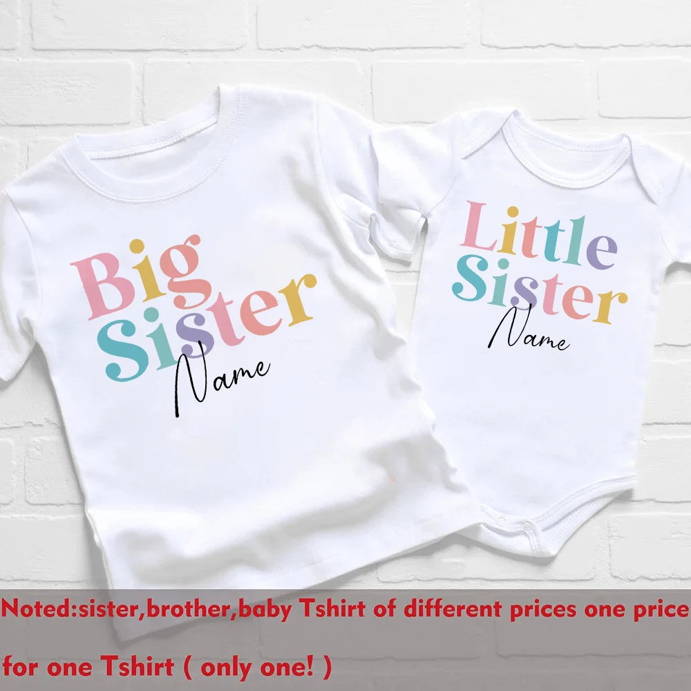 Personalized Big Brother Little Sister Matching Shirt Custom Name Sibling T-shirt Girls Boys Short Sleeve Tops Tee Baby Bodysuit 5