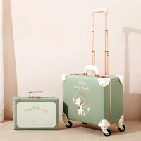 New Vintage Floral PU Rolling Luggage sets,12"16"18"inch Women Cute Trolley Suitcase Travel Bag Carry ons with Universal Wheels