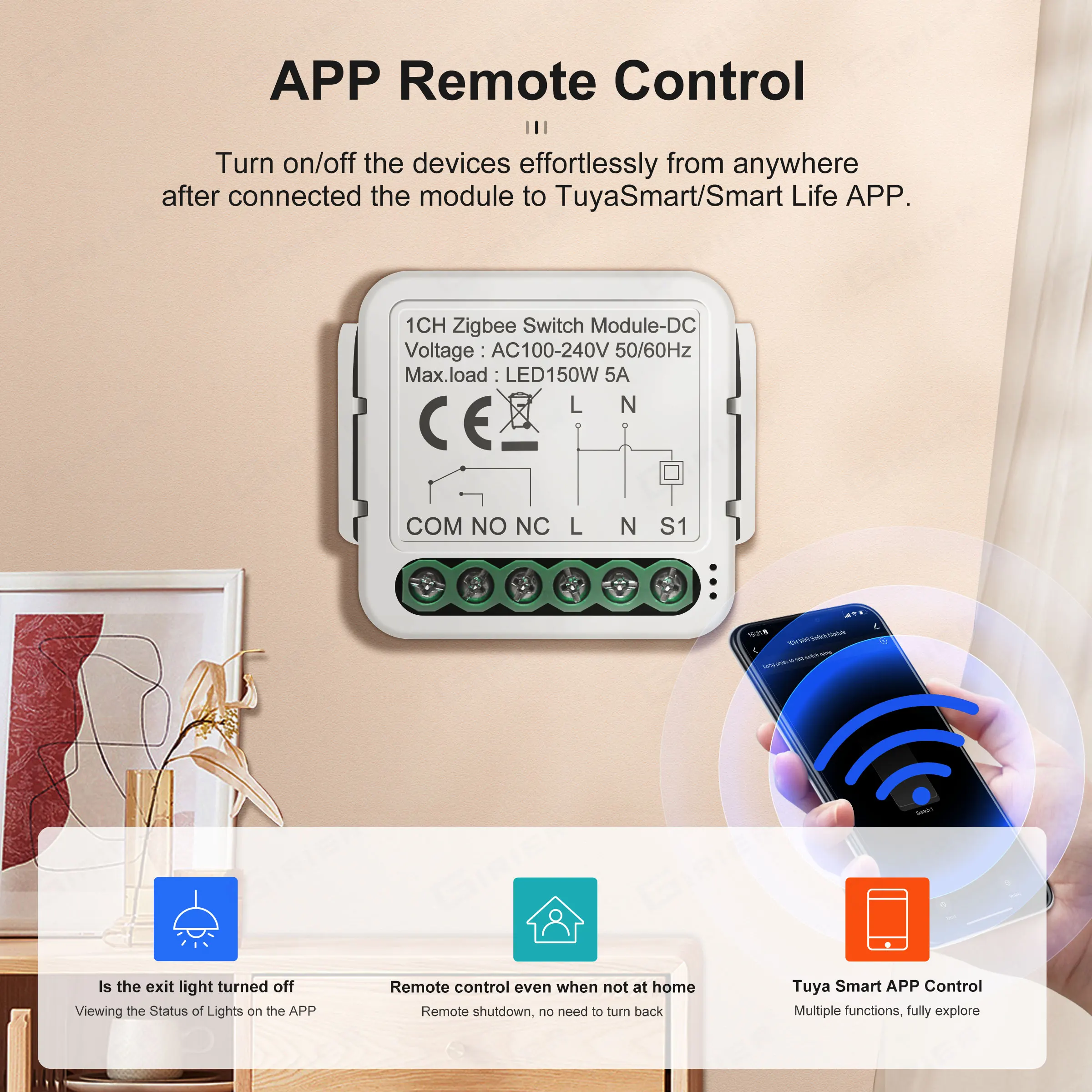 GIRIER Smart ZigBee Switch Module Dry Contact 5A Smart Home DIY Breaker Relay DC 12/24V AC 100-240V Works with Alexa Hey Google smart switch smart light switch