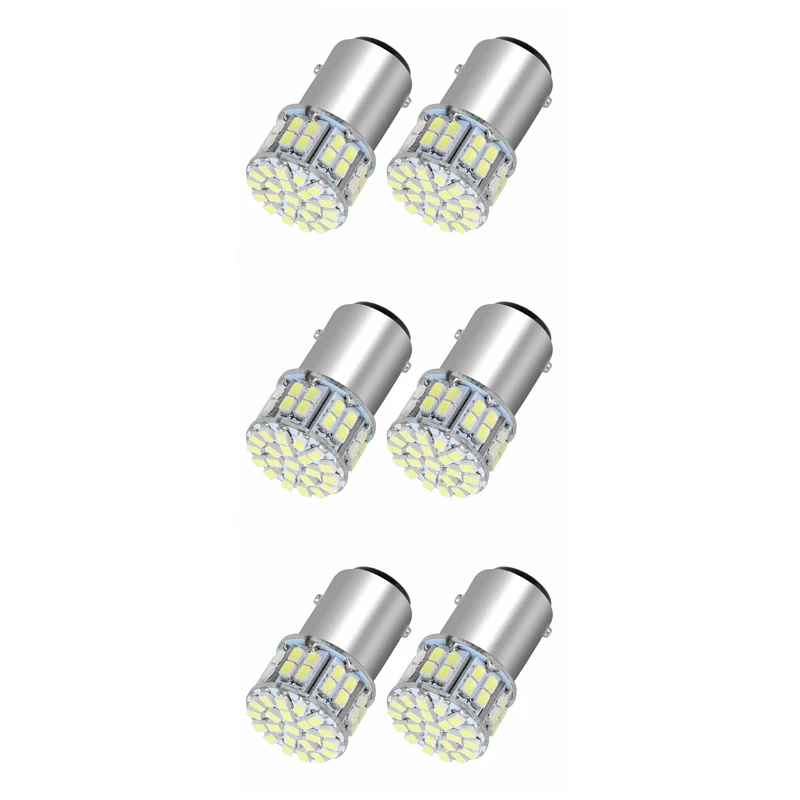 

6 шт., задние тормозные фонари 6000K, белый свет 1157 50SMD, лампы BAY15D 12 В