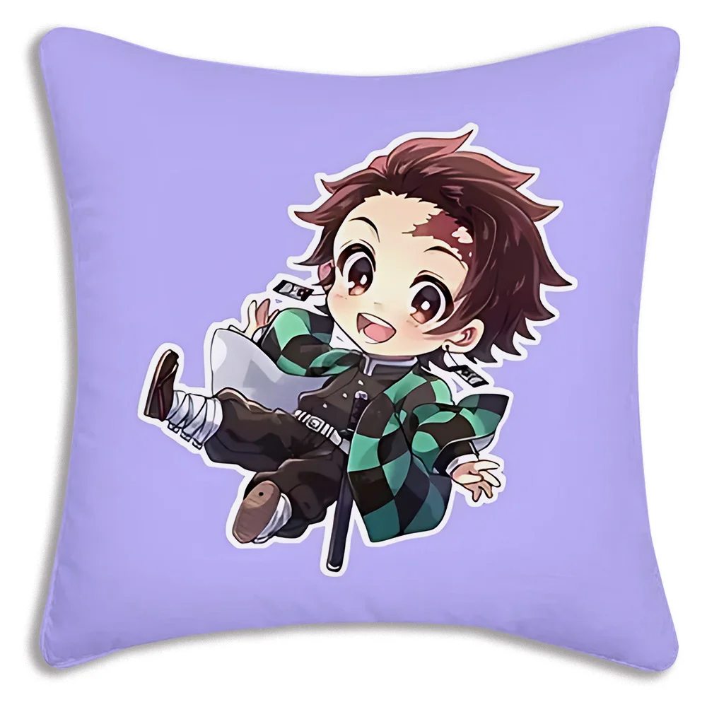 Demon Slayer Kimetsu No Yaiba Pillow Covers Cartoon Sofa Decorative Home Double-sided Printing Short Plush Cute Cushion Cover 5
