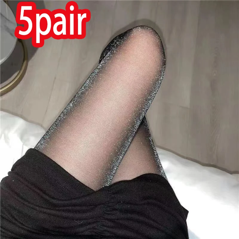 

5 pair The New Shiny Pantyhose Glitter Stockings Womens Glossy Tights Glossy Seamless Fishnet Mesh Skinny Elastic Stockings Silk