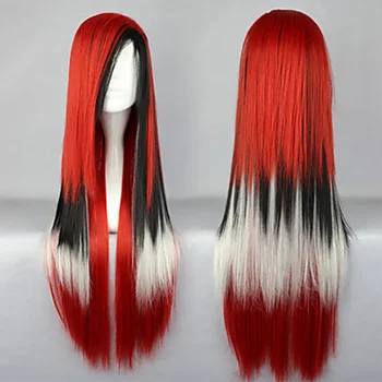Capelli sintetici Rosso Nero Bianco Ombre Colore Parrucca lunga Costume dritto Parrucche Lolita Parrucca rossa Parrucche