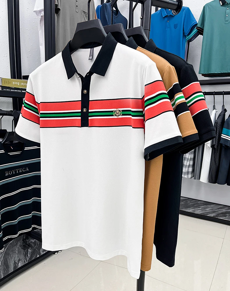 Light luxury letter embroidery polo shirt fashion brand men short sleeve T-shirt new stripe comfort summer breathable casual top 10 S73d8a696a84d4d5da19a8e9583abeee5H