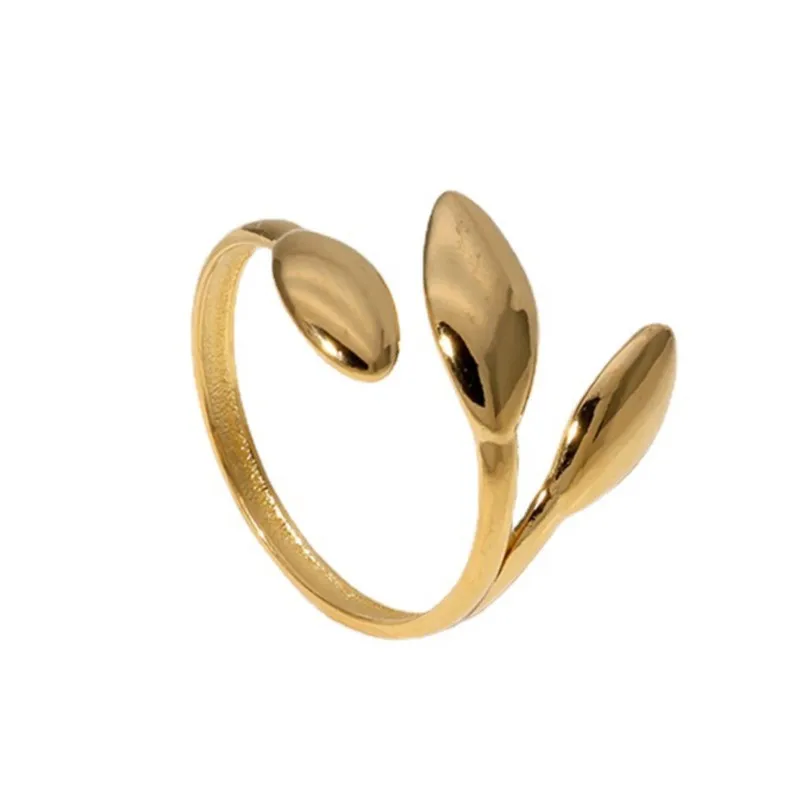 Stainless Steel Simple Leaves Ring for Women Geometric New Trend Statement Adjustable Rings Party Jewelry Gifts