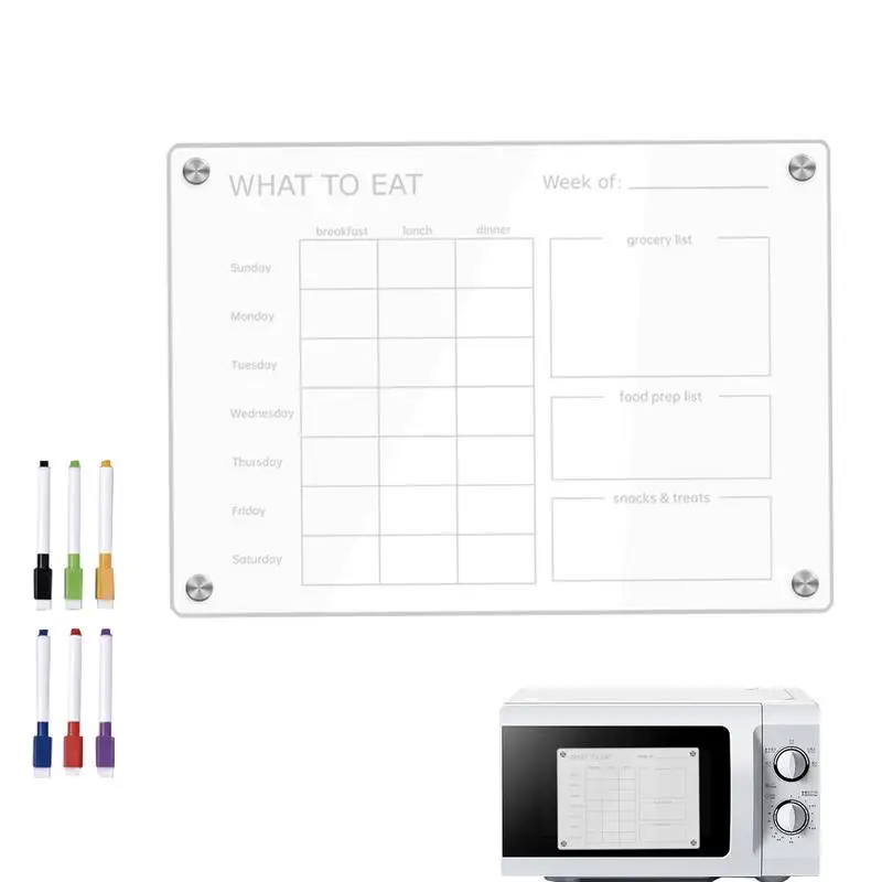 

Магнитный органайзер для еды, акриловый Еженедельный органайзер для еды, стираемая зеркальная доска с 6 элементами, прозрачная панель меню