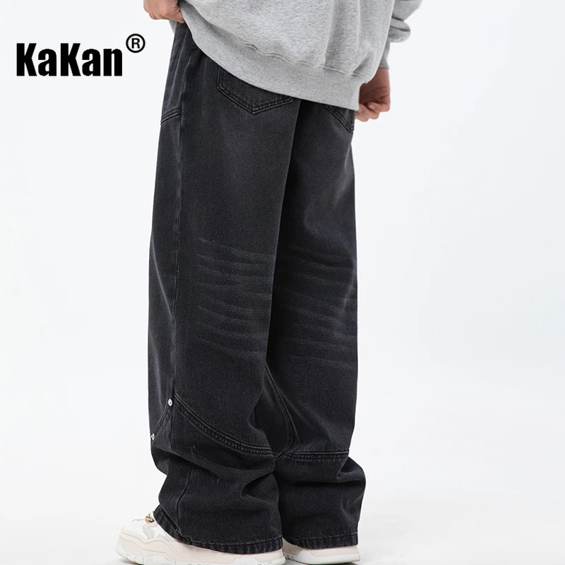 Kakan - European and American New Split Spliced Jeans Men's Wear, Black Blue Washed Loose Pants Jeans K88-L2270