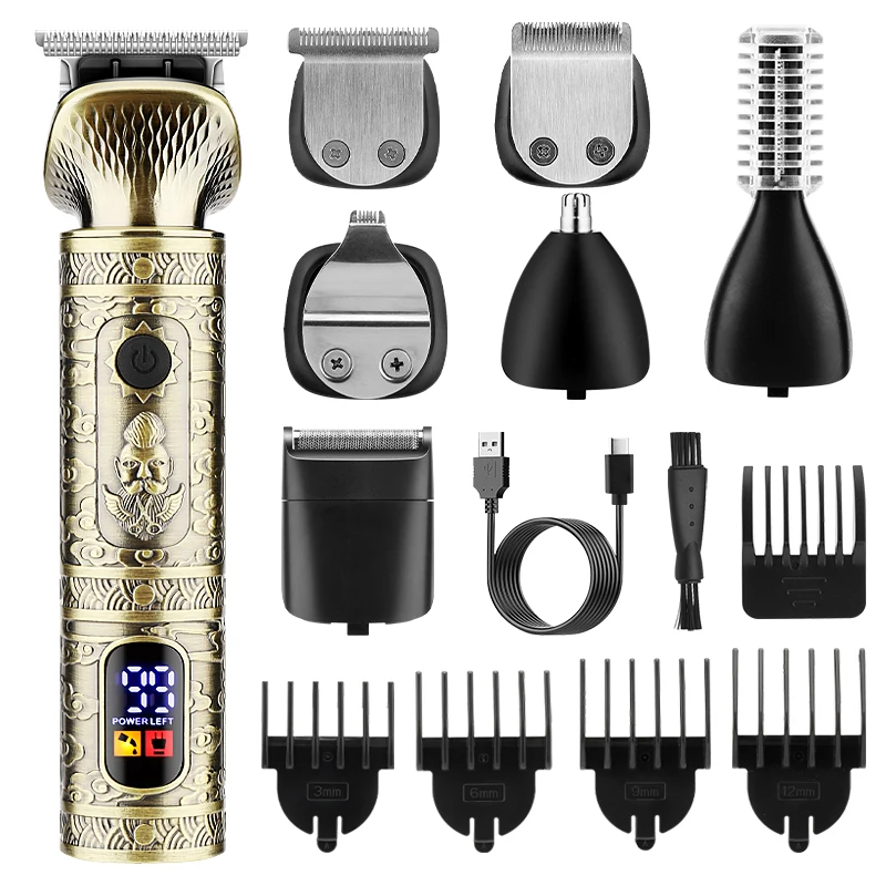 RESUXI Professional 7 in 1 Hair Clipper Set for Men Barber All Metal Hair Trimmer Set Electric Shaver Nose Trimmer Grooming Kit