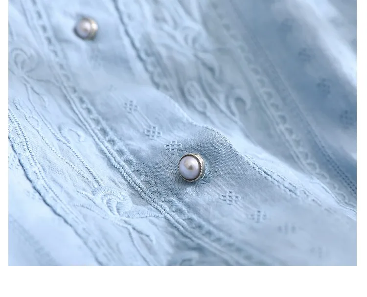 VIMLY Französische Stehkragenblusen für Damen 2026 Herbst Neu Rüschen Pendler-Blusen Bestickte Einfarbige Langarm-Damenoberteile V7990 – Detail 33