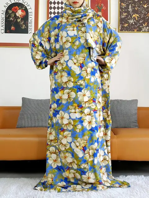 2025 coton musulman dame Abayas Ramadan vêtement de prière dubaï turquie moyen-orient Femme Robe ample Robe africaine Turban Joint