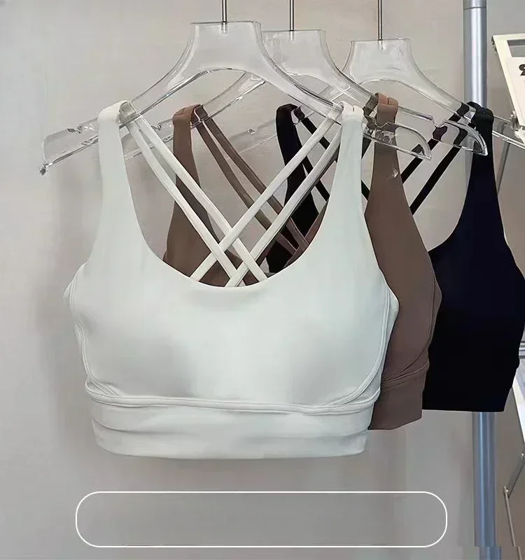 Lemon Women Athletic Fitness Sports Bra Solid Color Cross Sexy Tights Tank Top Bra With Chest Pad Soft Gym Yoga Exercise Vest 2