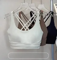 Lemon Women Athletic Fitness Sports Bra Solid Color Cross Sexy Tights Tank Top Bra With Chest Pad Soft Gym Yoga Exercise Vest 2