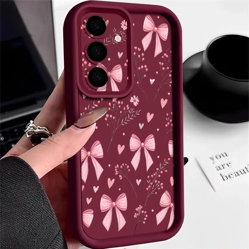 Chic Pink Bow Pattern Soft TPU Silicone Phone Case - Elegant and Stylish Back Cover