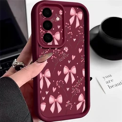 Chic Pink Bow Pattern Soft TPU Silicone Phone Case - Elegant and Stylish Back Cover - Galaxy A27 (B024 Wine Red)