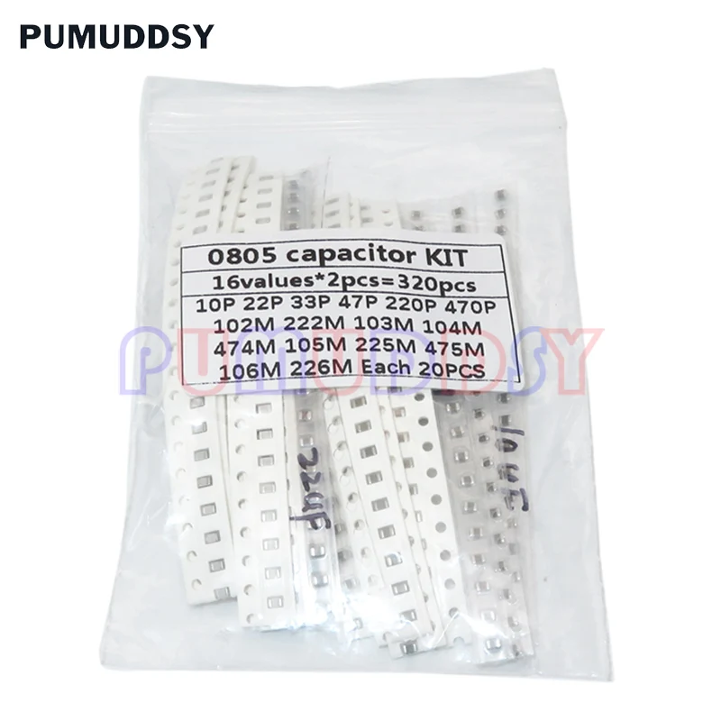 SMD Capacitor Kit 320PCS 720PCS 2500PCS 0603 0805 1206 Assorted Kit 16/36/50Values PUMUDSY 1PF ~ 1UF smd capacitor