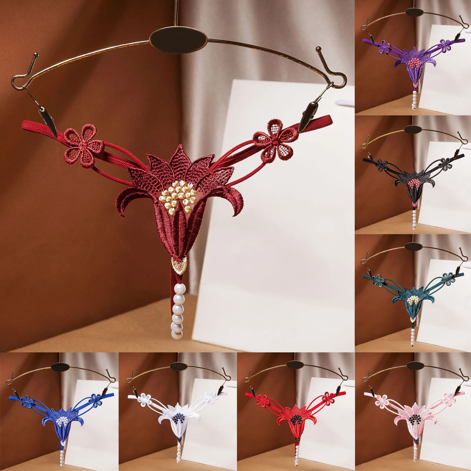 Women Sexy Thong Pearl Massage Panties Embroidery Lingerie G-String Ladies Low Waist Briefs Temptation Underwear трусы женские