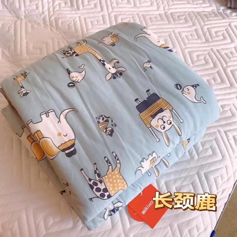 New Children's Knitted Cotton Summer Quilt Can Machine Washed Cartoon Soybean Quilt Kindergarten Nap Air Conditioner