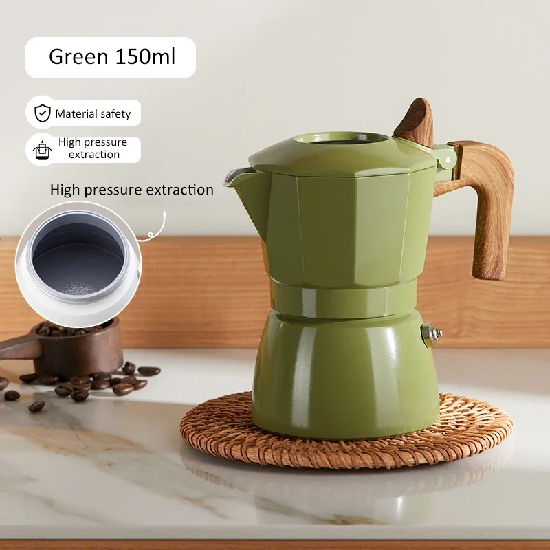 150ML Double-valve Moka Pot With Vintage Wooden Handle Espresso Maker Brewing Coffee Italian Cafe Pot Kitchen Cafe Accessories espresso coffee maker,coffee maker,coffee pot,espresso maker,coffee maker accessory
