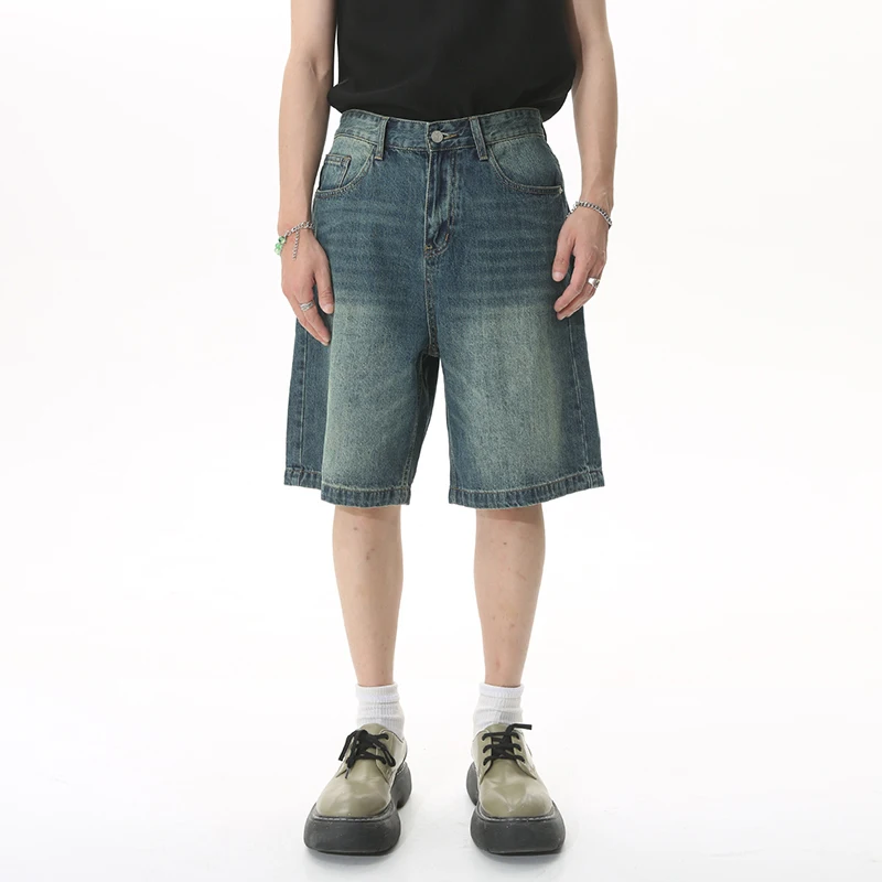Summer Men's Casual Jeans Shorts Loose Mid High Waist Knee Length Denim Shorts