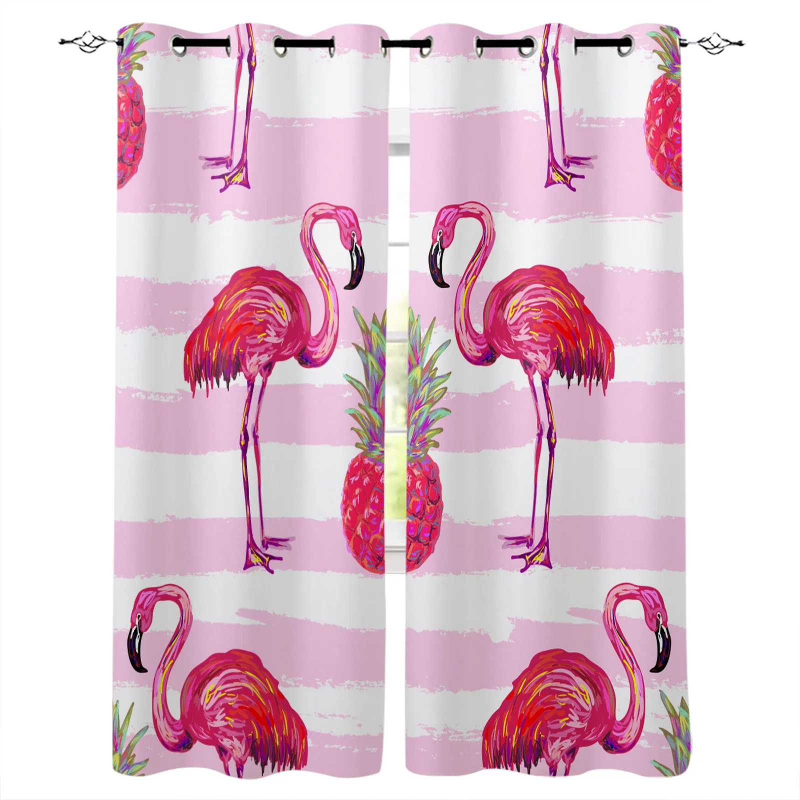 

Светонепроницаемые шторы в розовую и белую полоску с фламинго, оконные шторы для спальни, гостиной, декоративные оконные шторы
