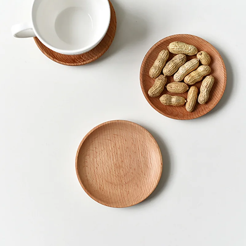 Unfinished Round Beech Wood Serving Platter, Wooden eating plate for Food Fruit, Dinnerware