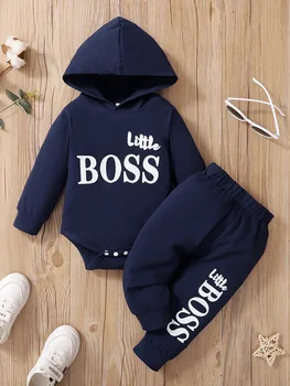 0-24 Months Newborn Baby Boy 2PCS Clothes Set Letter Print Long Sleeve Hoodie Romper+Pants Toddler Boy Cute Spring&Autumn Outfit 1