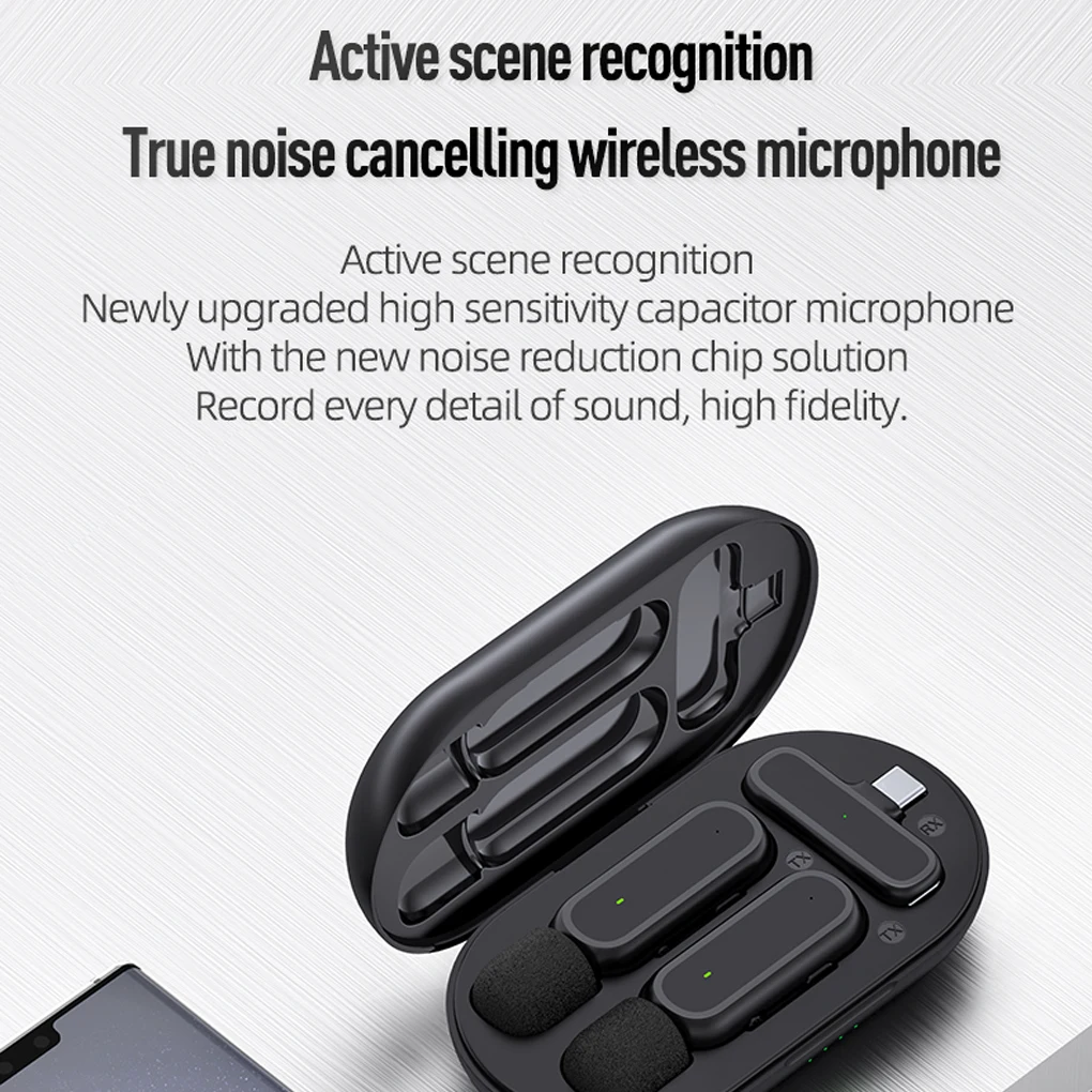 Wireless Lavalier Microphone Portable Charging Box Noise Reduction Reverb Audio or Video Recording Plug Play Mic for Smart Phone