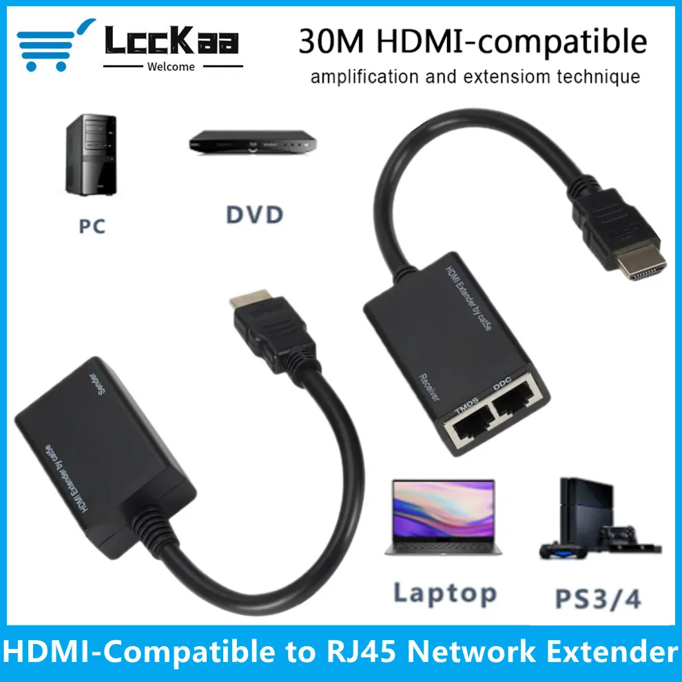 

HDMI Extender 1080p HDMI Male to RJ45 Network LAN Extender Converter Repeater Cat 5e/6 Up to 30m Extender for HDTV HDPC PS4 STB