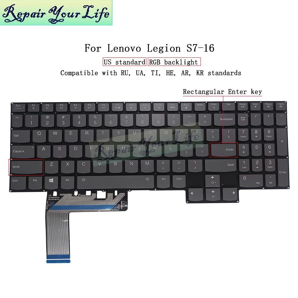 Teclado Retroiluminado Rgb Russo dos Eua para Lenovo Legion s7 16aph8 16arha7 16iah7 16irh8 82y4 82ug 82tf 82y3 Ru-en Inglês Teclados - Imagem 3