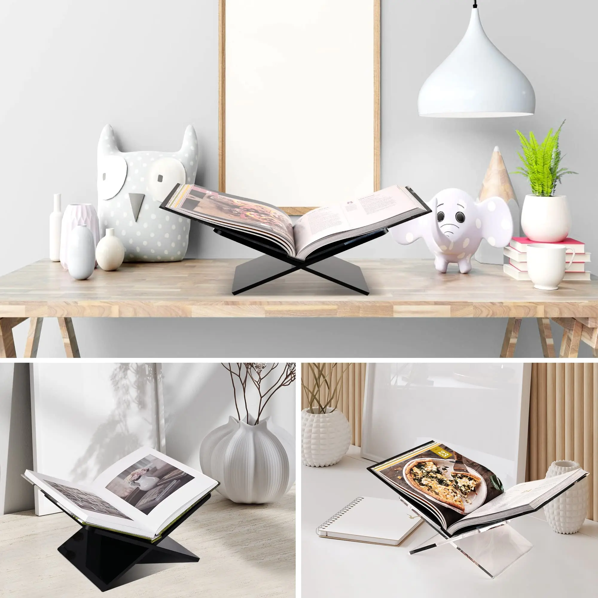 Large Acrylic Open Book Display Stand for Cookbooks, Art Books, Bibles, and Guest Books - Coffee Table Reading Accessory