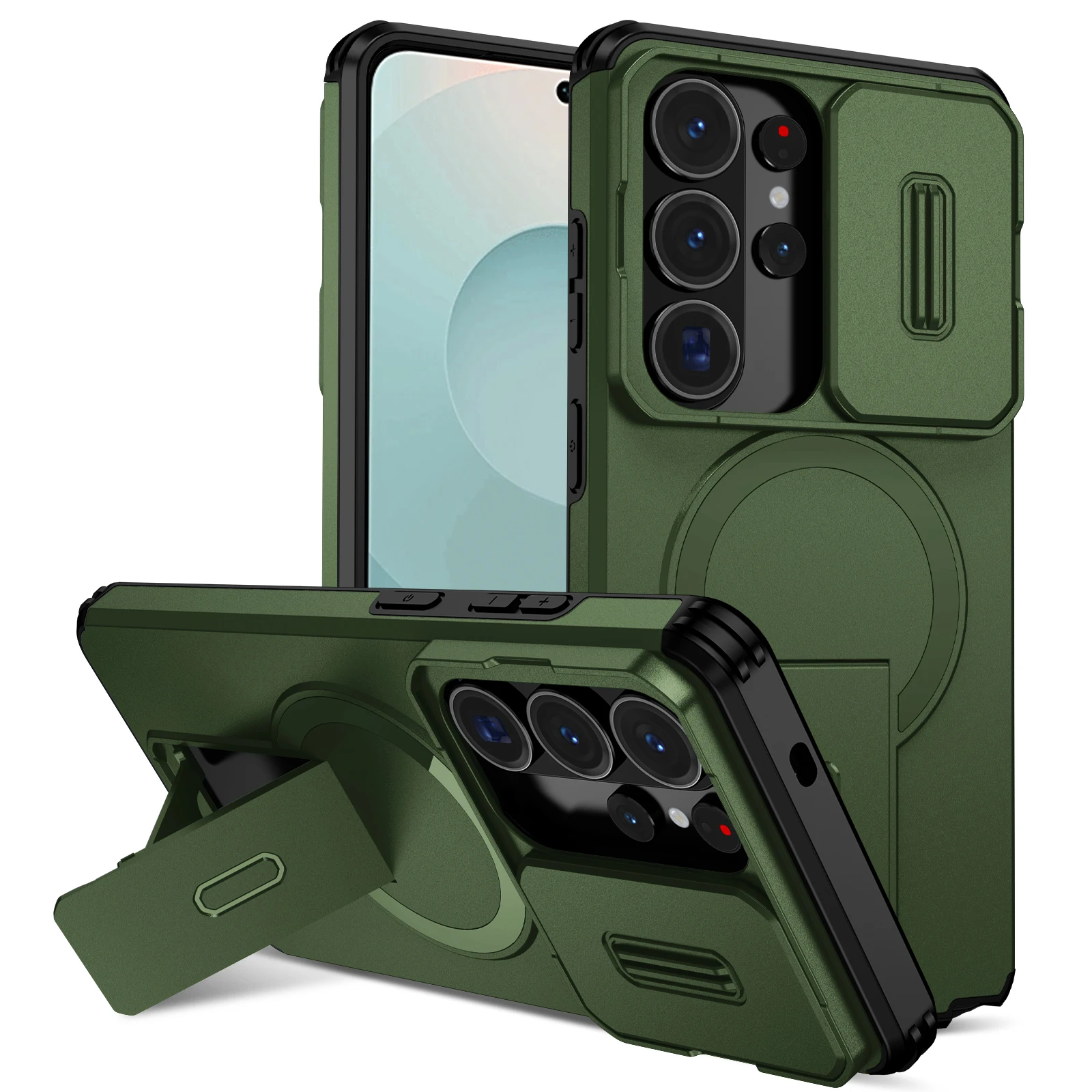 Enhanced Magnetic Wireless Charging Case with Shockproof Armor and Integrated Bracket