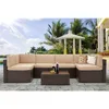 7 Piece Outdoor Patio Furniture Set, PE Rattan Wicker Sofa Set, Outdoor Sectional Furniture Chair Set with Cushions , Brown 6