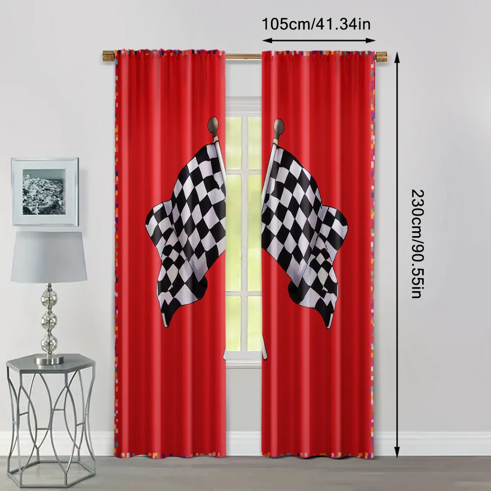 2pcs, Curtains Roller Blinds Race Flag Checkered Versatile Polyester (without rod) Decorations For Home Ldeal for Living Room, 4