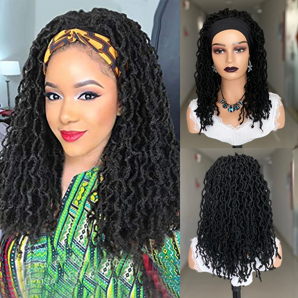 

Synthetic Ombre Dreadlock Headband Wigs For Black Women Braided Curly Wigs Faux Locs Twist Crochet Braiding Hair Headband Wig