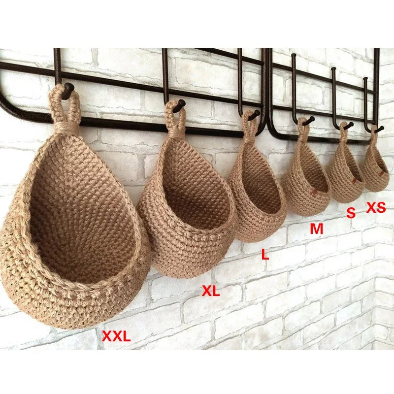 

XS-2XL Handwoven Wall Hanging Fruit Vegetable Basket Teardrop Plant Basket Kitchen Table Wall Hanging Storage Basket Container