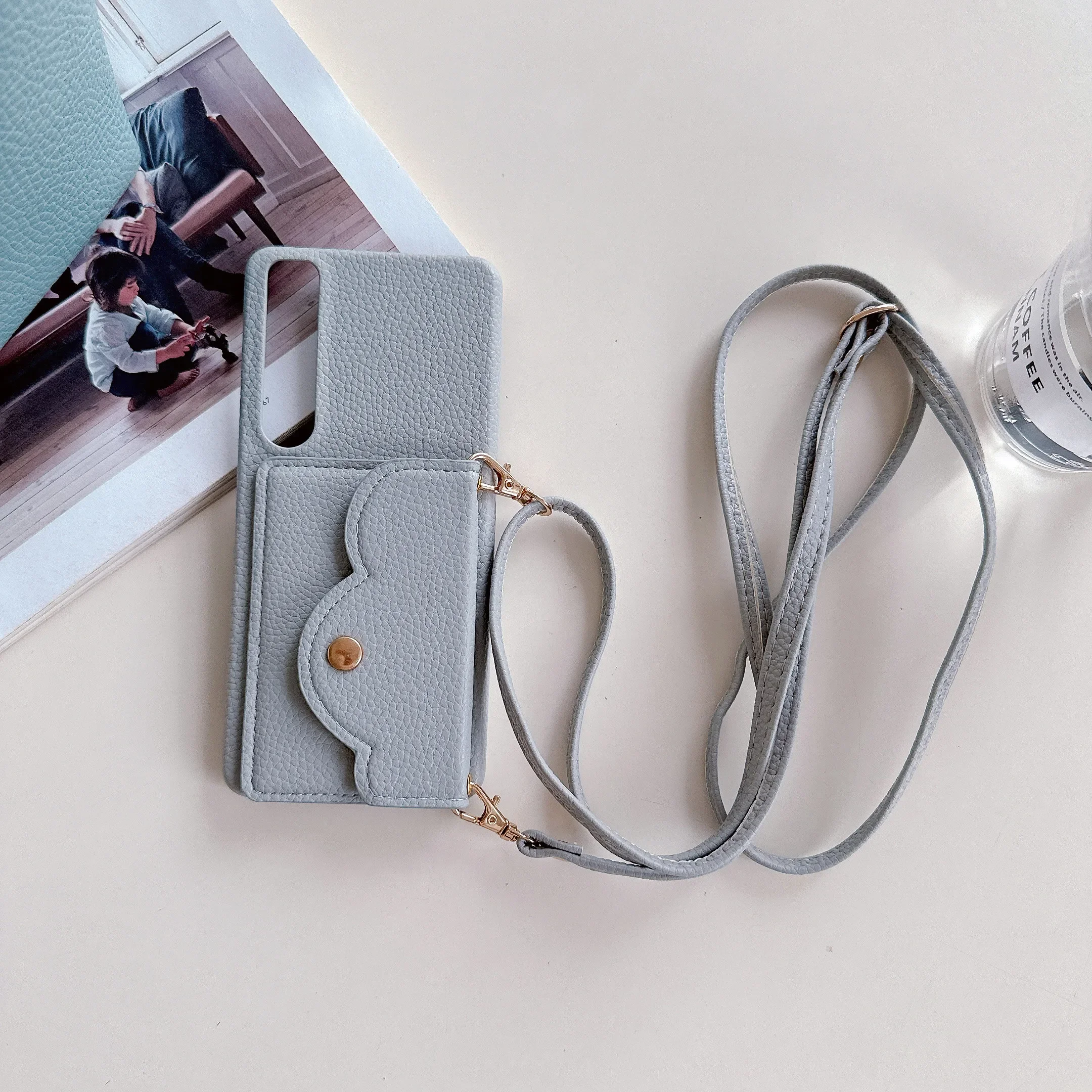 Crossbody Leather Phone Wallet with Card Holder & Lanyard Strap