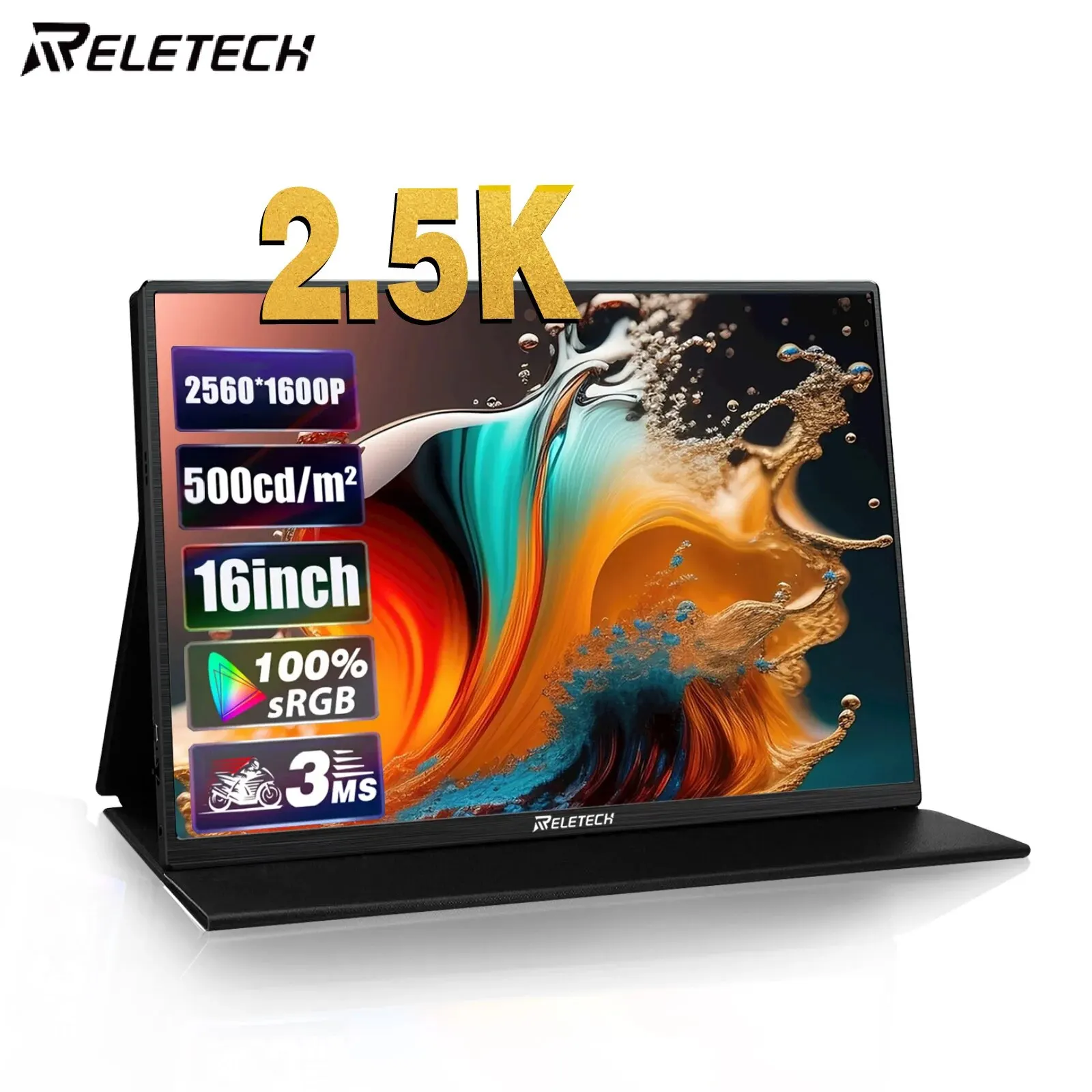 Reletech 16inch Portable Monitor 1600P 100% SRGB 2.5K Gaming Computer Display For Switch Steam Deck PS5 PS4 Xbox Laptop Macbook