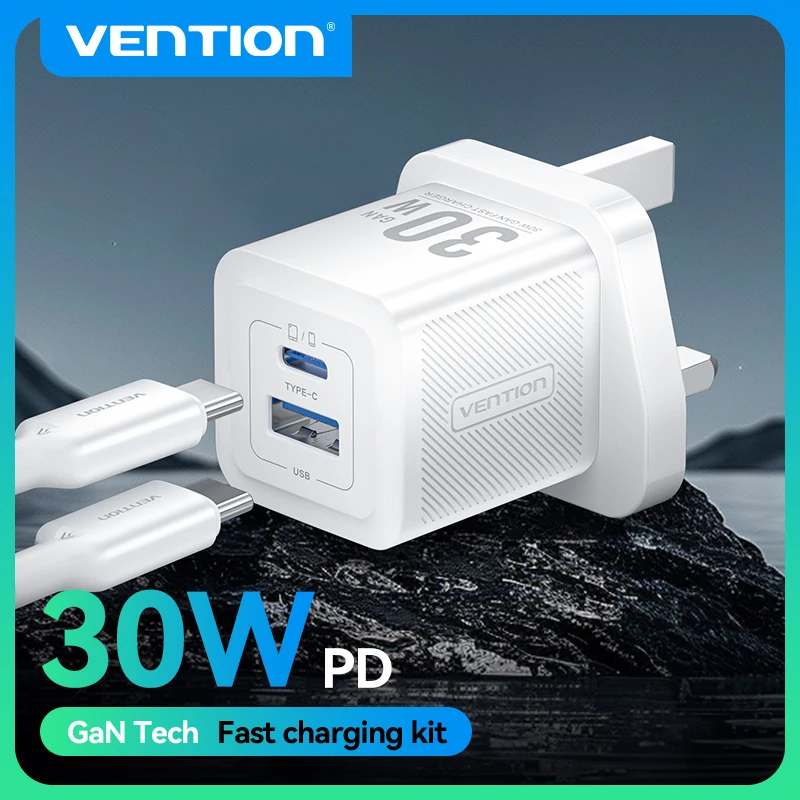 Vention 30W GaN USB Typ C Ladegerät PD 3.0 Dual Ports Schnellladung für iPhone 8-16 Tablet Xiaomi Samsung USB Typ C USB Ladegerät