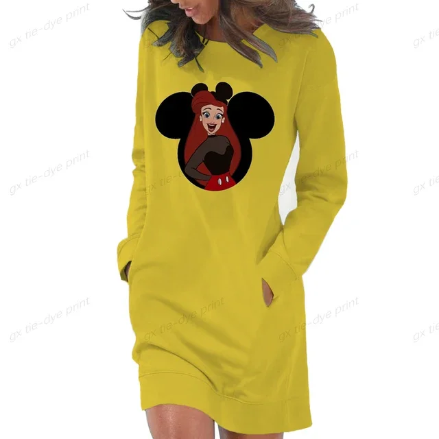 thumbnail image 1 of Vestido de manga larga con estampado de princesas de Disney para mujer, vestido con capucha y bolsillo de canguro, sudaderas con dibujos animados bonitos de otoño para mujer, 1 of 5