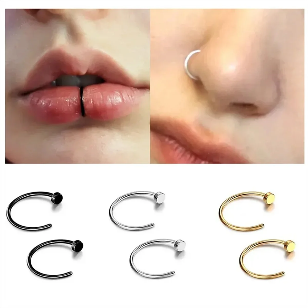 남녀공용 가짜 코 반지, 316L 스테인레스 스틸 클립 온 립 링, 라브렛 링 코 피어싱 쥬얼리, 20G, 2 개, 10 개
