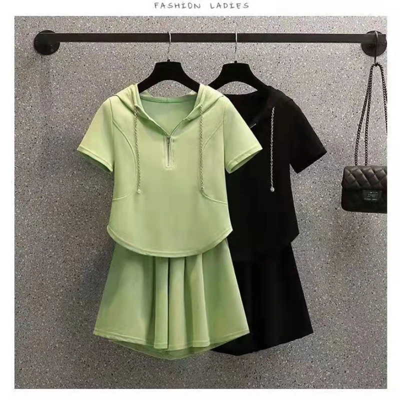 Summer New Sports Suit Hooded Loose Skirt Pants Casual Age Reducing Two-piece Set