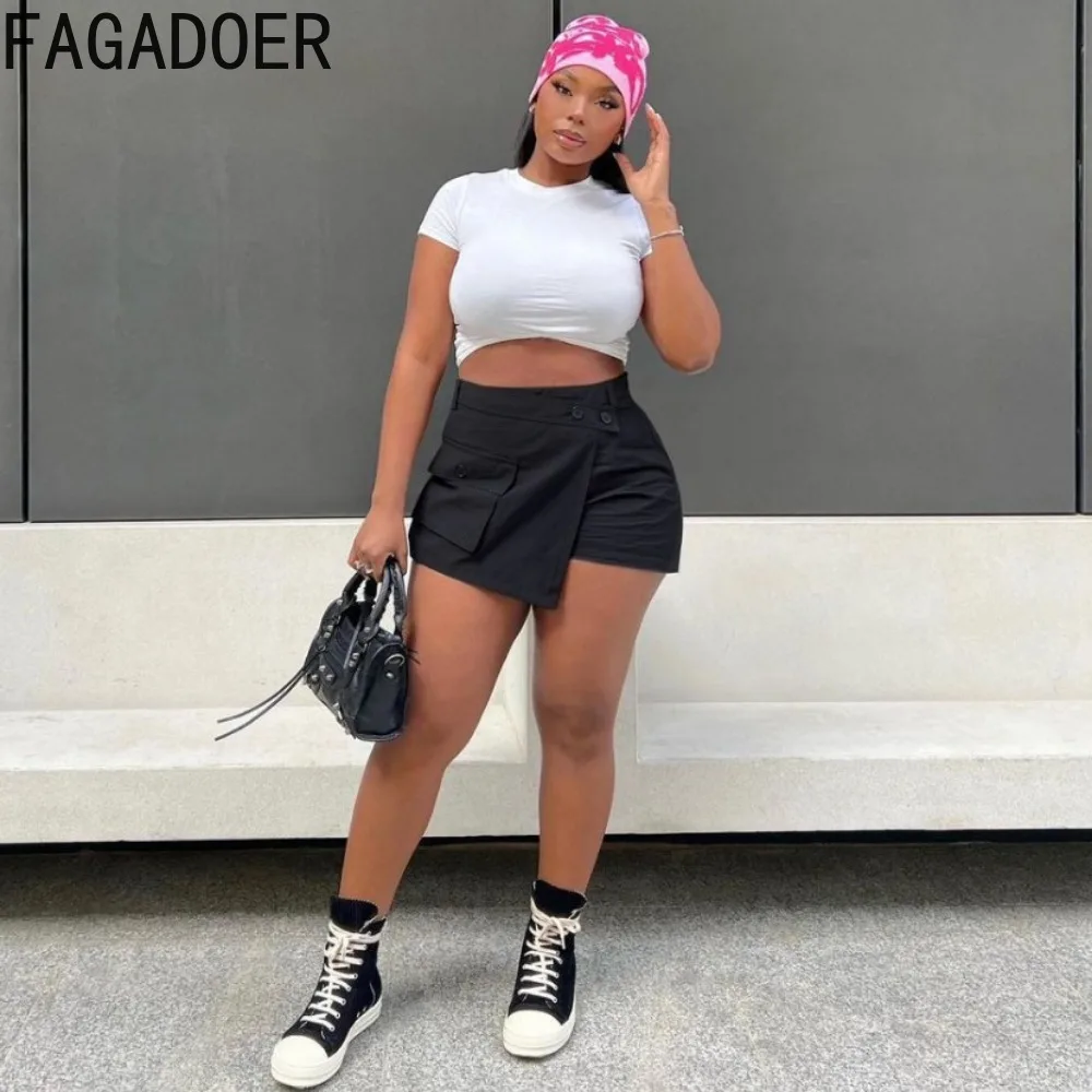 FAGADOER Fashion Y2K Irregular Pocket Cargo Shorts Women High Waisted Zipper Slim Shorts Casual Female Solid Matching Bottoms