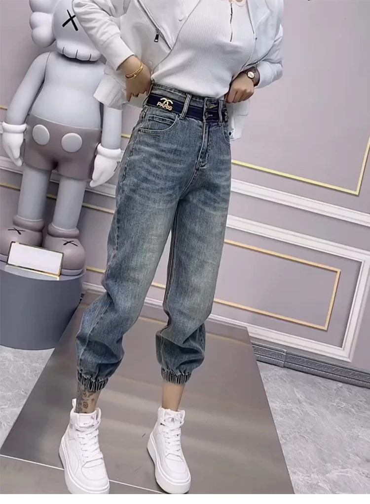 S73da22c0093a41c5a89930b50e8af5daG Y2k Large Size Jeans Women's Summer Thin Model, New Bunched Feet Haren Pants Fat Mm Thin Straight Dad Pants S-4xl 40-100kg Mallzona