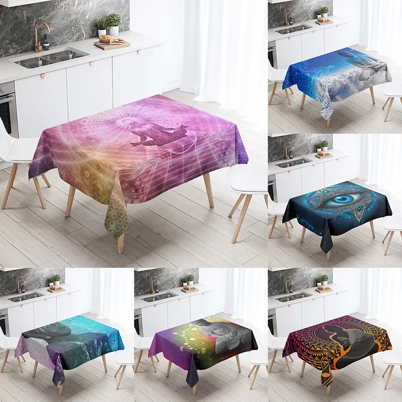 

Meditation Buddha Tablecloth Waterproof Rectangular Party Decoration Restaurant Table Kitchen Home Decor