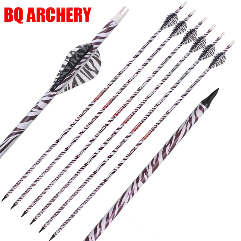

Pure Carbon Arrow with Tiger Stripe, Vanes Sp340, 400 Zebra Skin Arrows, Recurve Traditional Bow, Hunting and Shooting, 6-12 P