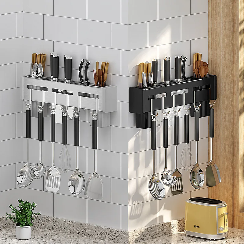 Multifunctional Stainless Steel Kitchen Knife Storage Rack 50CM Perforated Spoon Chopsticks Storage Rack Wall Hanging Knife kitchen storage rack,kitchen organizer,kitchen organizer rack