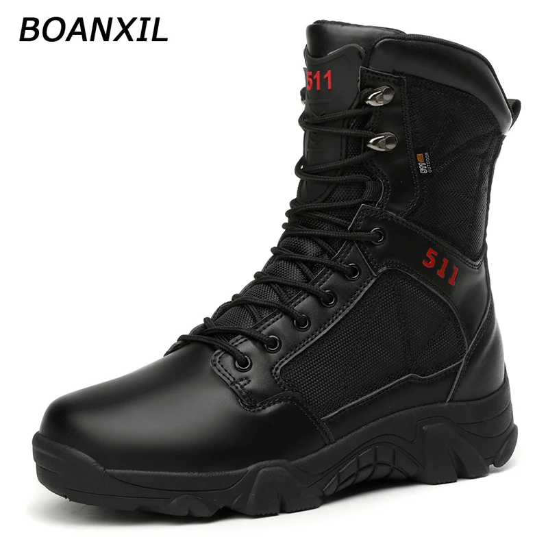 BOANXIL Men New 2022 High Top Hiking Shoes Seasons Anti-Slip Mens Shoes Outdoor Climbing Trekking Shoes Tactical Boots
