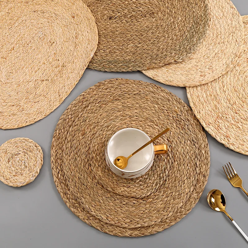Woven round Placemat Table Mat Pad Heat Resistant Bowls Coffee Cups Coaster Tableware Mat Home