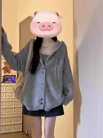 ay Hooded Open Cardigan Sweater Women's Loose Soft Lazy Sle Knitted Top Autumn Winter Faion Korean System Casual Wear